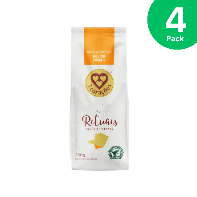 4 Packungen Corações Rituais Sul de Minas – gerösteter und gemahlener Kaffee – 4 x 250 g (8,8 oz)