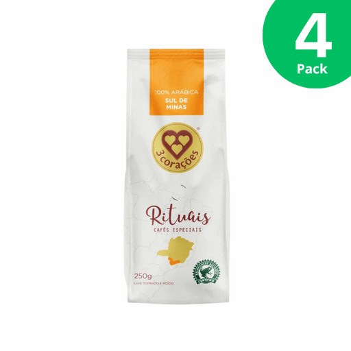 4-Pack 3 Corações Rituais Sul de Minas - Roasted and Ground Coffee - 4 x 250g (8.8 oz) - Brazilian Arabica Coffee