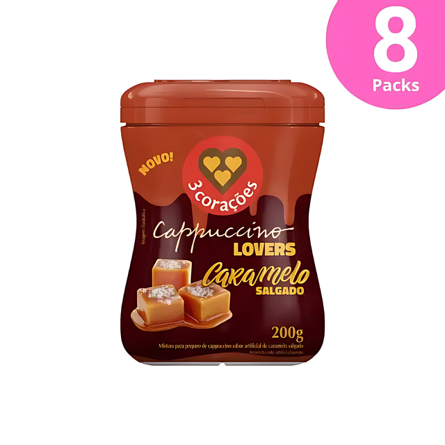 Pack de 8 3 Corações Cappuccino Instantané au Caramel Salé - 8 x 200g (7.05 oz)