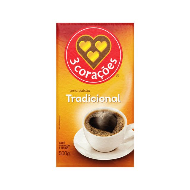 4 Packs 3 Corações Traditional Vacuum-Packed Ground Coffee - 4 x 500g (17.6 oz)