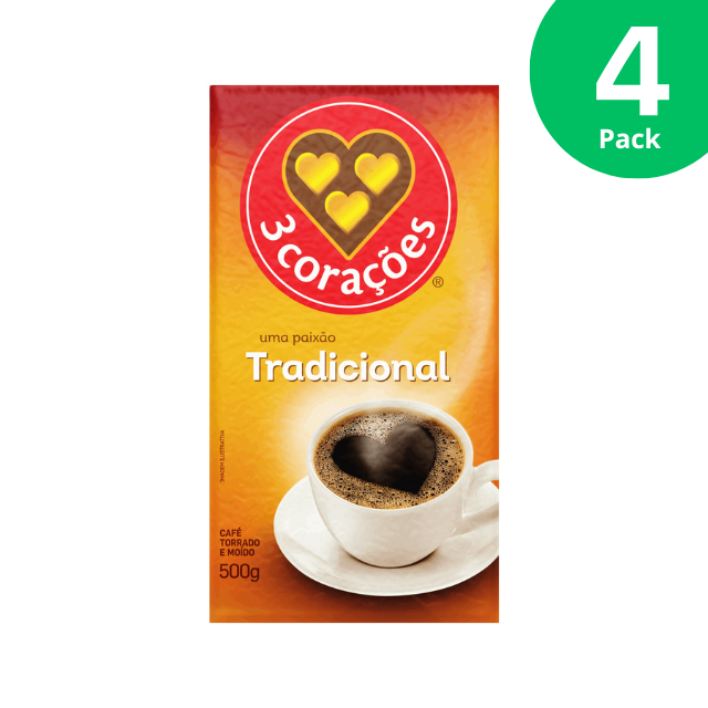 8 Packs 3 Corações Traditional Vacuum-Packed Ground Coffee - 8 x 500g (17.6 oz)