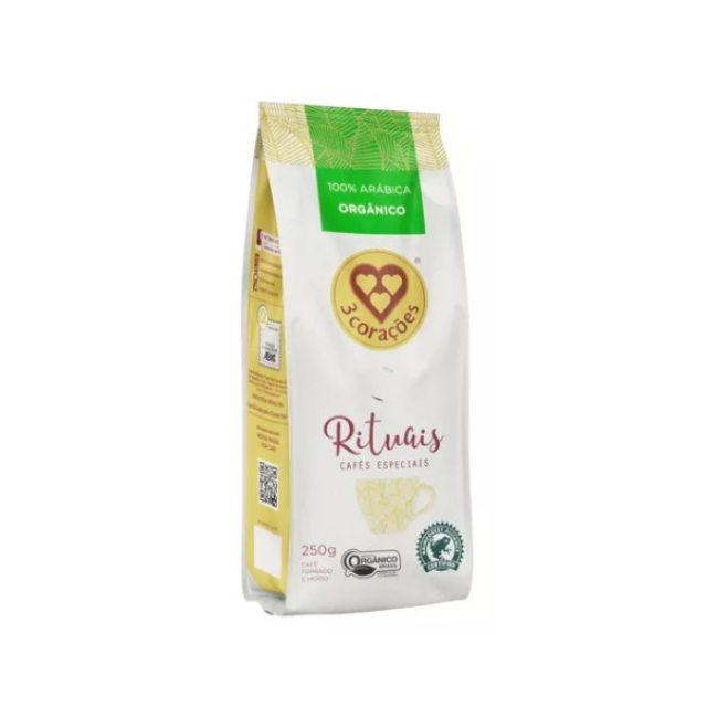 4 Packs 3 Corações Rituais Organic Ground Coffee - 4 x 250g (8.8 oz) - Brazilian Arabica Coffee