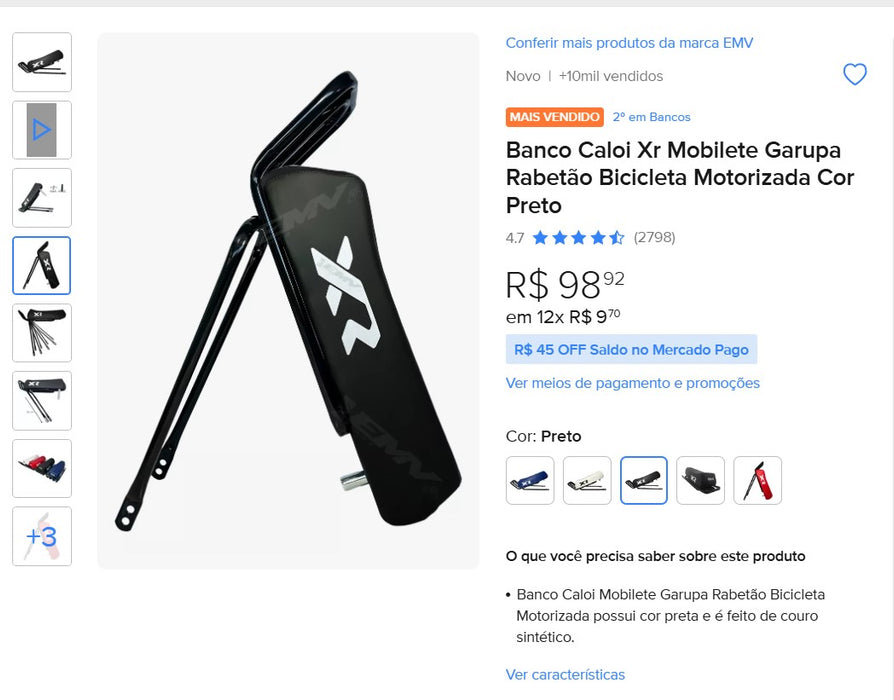 Personal Shopper | Acheter du Brésil - Banco Caloi Xr Mobilete Garupa Rabetão Bicicleta Motorizada Couleur Noir - DDP