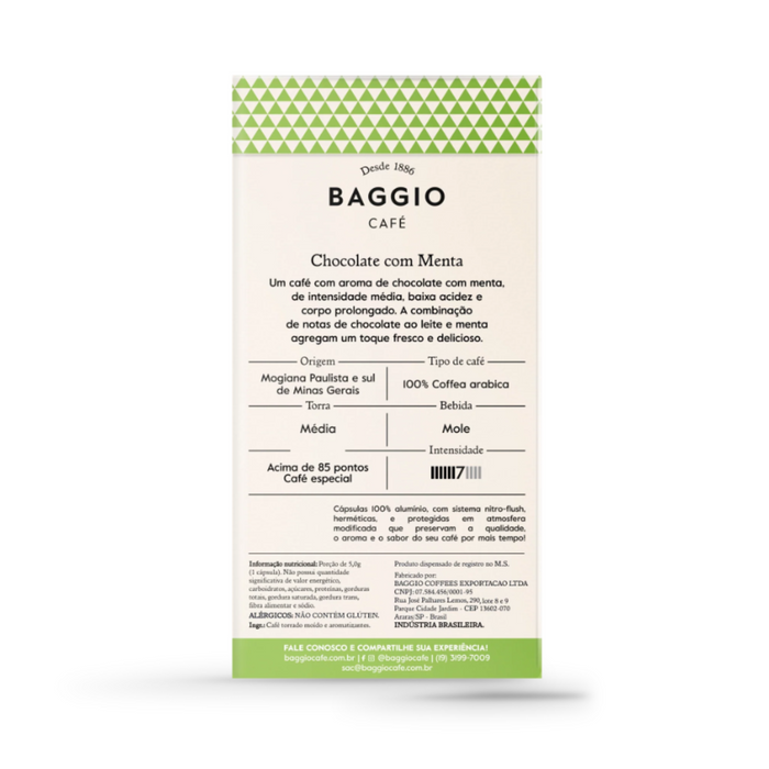 8 paquetes de cápsulas Nespresso® BAGGIO Chocolate Mint: una refrescante fusión de chocolate y menta (8 x 10 cápsulas) - Café Arábica brasileño
