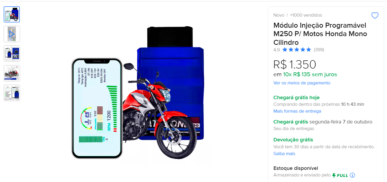 Personal Shopper | Acquista dal Brasile -Módulo Injeção Programável M250 P/ Motos Honda Mono Cilindro -1 unità (DDP)