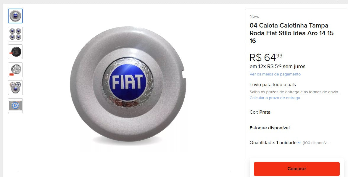 المتسوق الشخصي | شراء من البرازيل - 04 Calota Calotinha Tampa Roda Fiat Stilo Idea Aro 14 15 16 - 3 kit- DDP