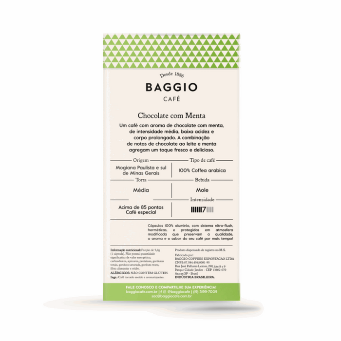 4 Packs BAGGIO Chocolate Mint Nespresso® Capsules: A Refreshing Fusion of Chocolate and Mint (4 x 10 Capsules) -Brazilian Arabica Coffee