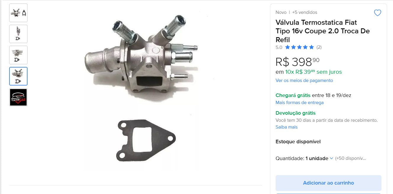 Personal Shopper | Buy from Brazil -Válvula Termostatica Fiat Tipo 16v Coupe 2.0 Troca De Refil -1 item DDP