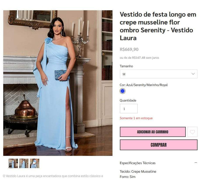 Personal Shopper | Buy from Brazil -Vestido de festa longo em crepe musseline flor ombro Serenity - Vestido Laura -  DDP