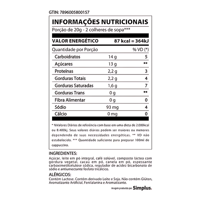 8 Packs 3 Corações Classic Instant Cappuccino Mix - 8 x 200g (7.05 oz)