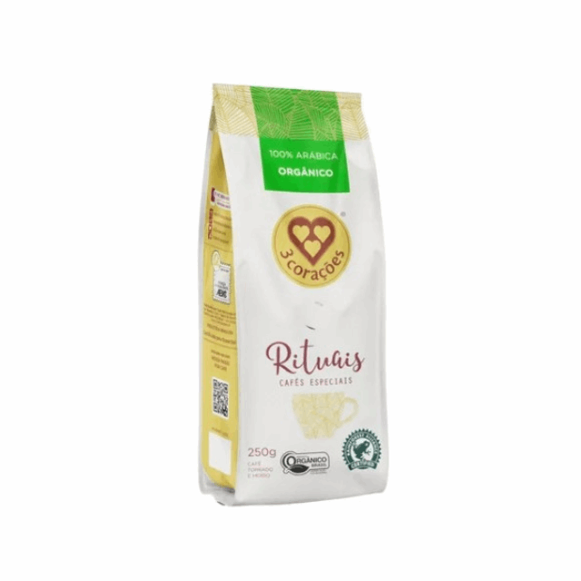 4-Pack 3 Corações Rituais Organic Ground Coffee - 4 x 250g (8.8 oz) - Brazilian Arabica Coffee