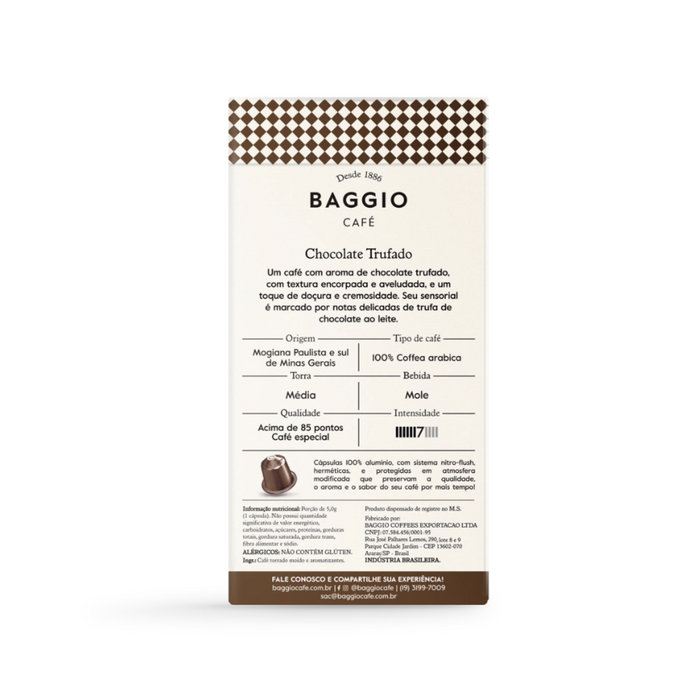 8 Packs BAGGIO Chocolate Truffle Nespresso® Capsules: Indulge in Rich Chocolatey Bliss (8 x 10 Capsules) - Brazilian Arabica Coffee