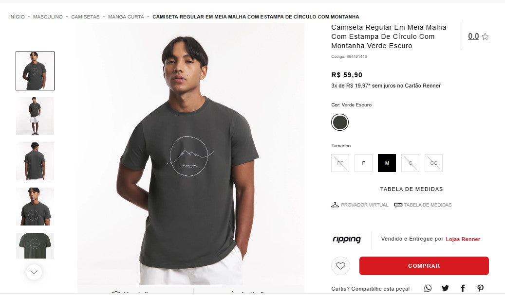 Comprador pessoal | Compre do Brasil -Camisetas Renner - 1 unidade (DDP)