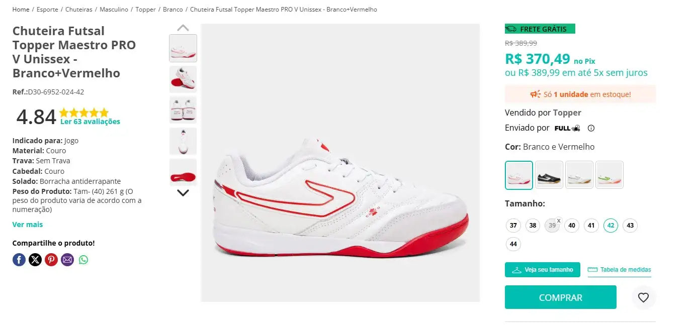 Personal Shopper | Comprar desde Brasil - Chuteira Futsal Topper - 4 pares - (DDP)