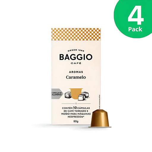 Baggio Café Caramel Nespresso compatible coffee capsules, 4-Pack (40 count), showcasing bulk value. – Buy now at MKPBR.COM – Worldwide Shipping
