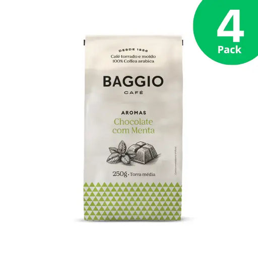 Baggio Café Chocolate Mint Specialty Flavored Ground Coffee 4-Pack, 1000g, showcasing bulk value. – Buy now at MKPBR.COM – Worldwide Shipping
