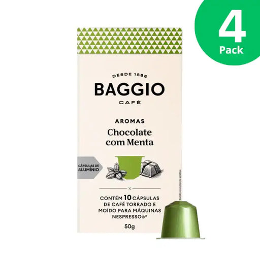 Baggio Café Chocolate Mint Nespresso compatible coffee capsules, 4-Pack (40 count), showcasing bulk value. – Buy now at MKPBR.COM – Worldwide Shipping