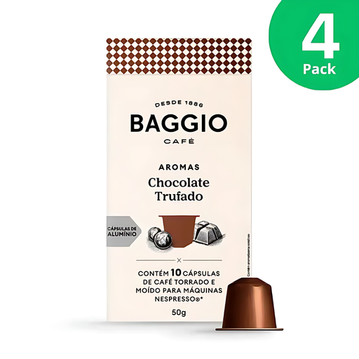 Baggio Café Chocolate Truffle Nespresso compatible coffee capsules, 4-Pack (40 count), showcasing bulk value. – Buy now at MKPBR.COM – Worldwide Shipping
