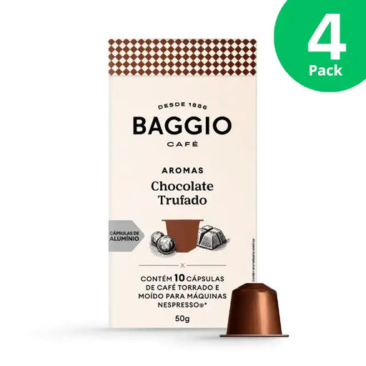 Baggio Café Chocolate Truffle Nespresso compatible coffee capsules, 4-Pack (40 count), showcasing bulk value. – Buy now at MKPBR.COM – Worldwide Shipping