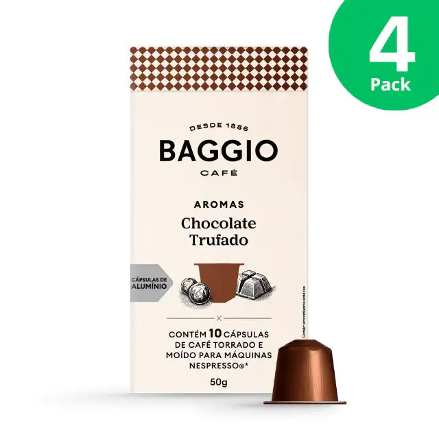 Baggio Café Chocolate Truffle Nespresso compatible coffee capsules, 4-Pack (40 count), showcasing bulk value. – Buy now at MKPBR.COM – Worldwide Shipping
