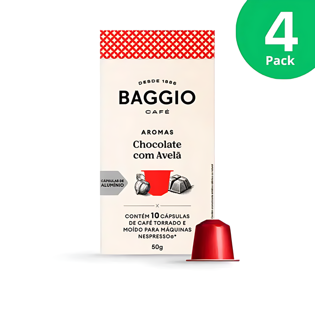 Baggio Café Chocolate Hazelnut Nespresso compatible coffee capsules, 4-Pack (40 count), showcasing bulk value. – Buy now at MKPBR.COM – Worldwide Shipping
