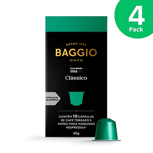 Baggio Café Clássico Nespresso compatible coffee capsules, 4-Pack (40 count), showcasing bulk value. – Buy now at MKPBR.COM – Worldwide Shipping