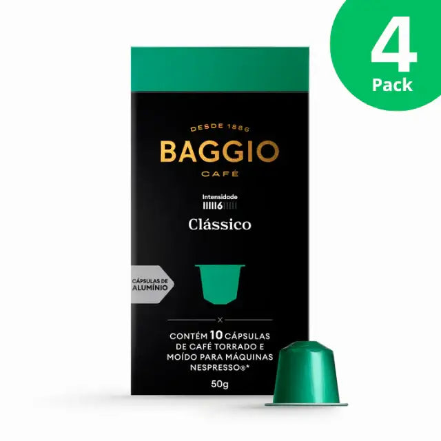 Baggio Café Clássico Nespresso compatible coffee capsules, 4-Pack (40 count), showcasing bulk value. – Buy now at MKPBR.COM – Worldwide Shipping