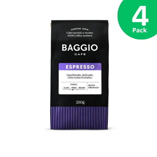 Baggio Café Espresso Specialty Ground Coffee 4-Pack, 2.2 lb, showcasing bulk value. – Buy now at MKPBR.COM – Worldwide Shipping
