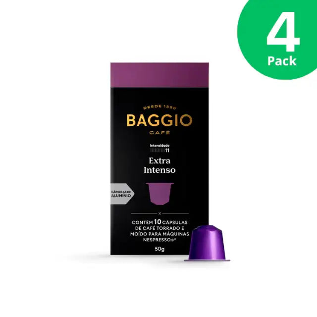 Baggio Café Extra Intenso Nespresso compatible coffee capsules, 4-Pack (40 count), showcasing bulk value. – Buy now at MKPBR.COM – Worldwide Shipping
