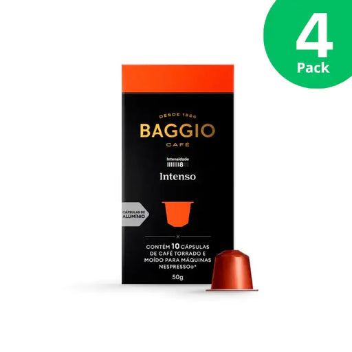 Baggio Café Intenso Nespresso compatible coffee capsules, 4-Pack (40 count), showcasing bulk value. – Buy now at MKPBR.COM – Worldwide Shipping
