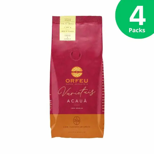 4-Pack Orfeu Acauã Whole Bean Coffee – A clear image of four pack of Orfeu Acauã Whole Bean Coffee, emphasizing value and continuous supply. – Buy now at MKPBR.COM – Worldwide Shipping