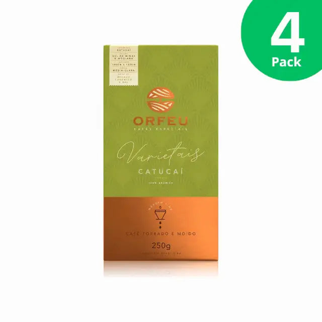 4-Pack Orfeu Catucaí Ground Coffee –  A clear image of four pack of Orfeu Catucaí Ground Coffee, emphasizing value and continuous supply. – Buy now at MKPBR.COM – Worldwide Shipping