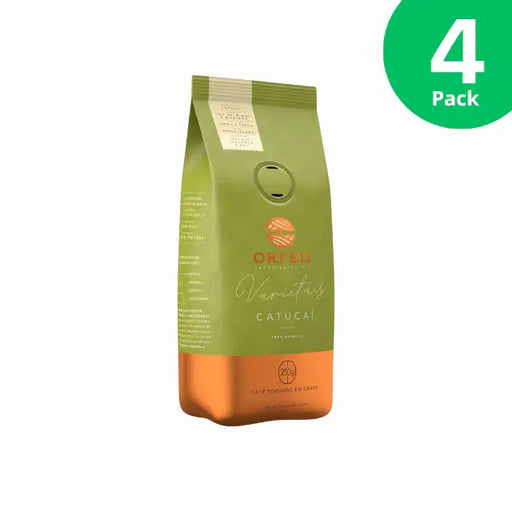 4-Pack Orfeu Catucaí Whole Bean Coffee -A clear image of four packs of Orfeu Catucaí Whole Bean Coffee, emphasizing value and continuous supply. – Buy now at MKPBR.COM – Worldwide Shipping
