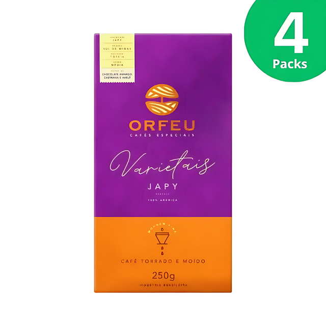 4-Pack Orfeu Japy Ground Coffee – A clean, studio-style image showcasing the 4-Pack Orfeu Japy Ground Coffee...
