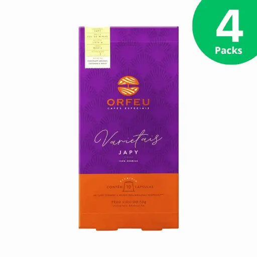 4-Pack Orfeu Japy Nespresso Compatible Coffee Capsules - A clear image of four pack of Orfeu Japy Nespresso®* compatible capsules, emphasizing value and continuous supply. – Buy now at MKPBR.COM – Worldwide Shipping