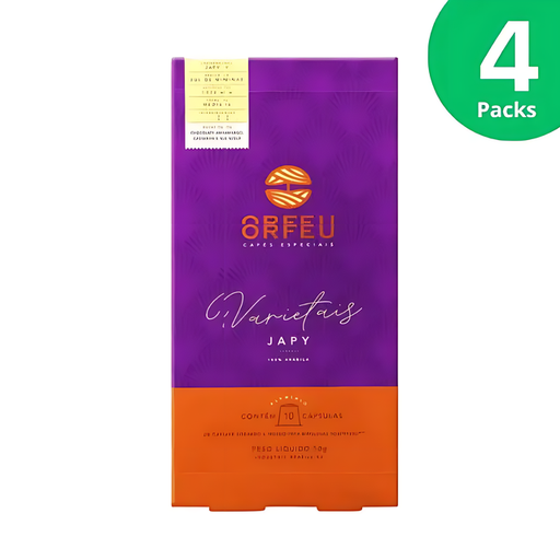 4-Pack Orfeu Japy Nespresso Compatible Coffee Capsules - A clear image of four pack of Orfeu Japy Nespresso®* compatible capsules, emphasizing value and continuous supply. – Buy now at MKPBR.COM – Worldwide Shipping