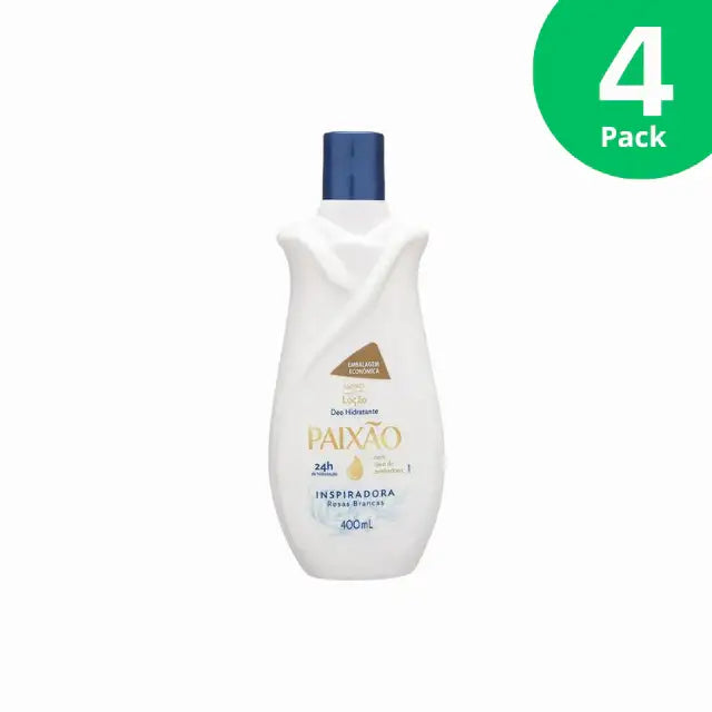 Paixao Inspiring deodorant moisturizing lotion with almond oil, 400 ml bottle, front on white background. Buy now at MKPBR.COM – Worldwide Shipping