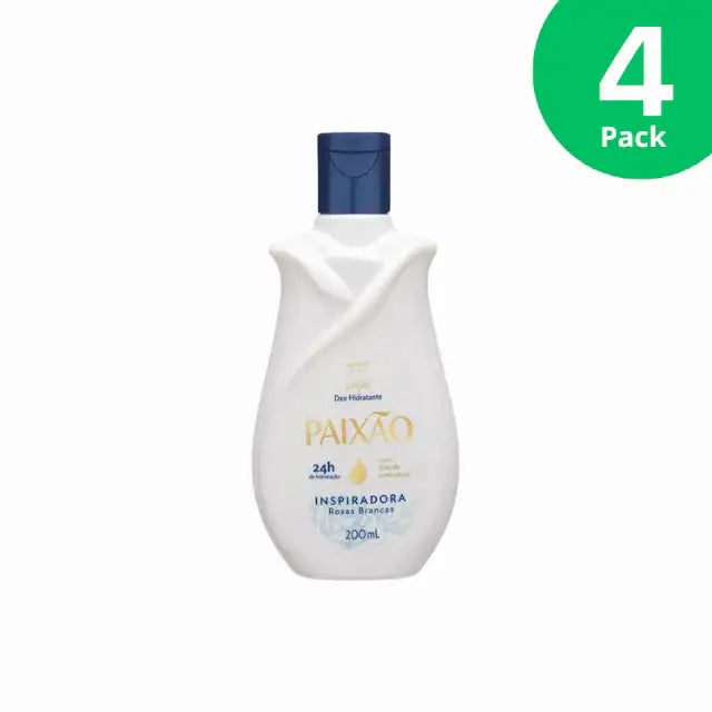 Paixao Inspiring deodorant moisturizing lotion with almond oil, 200 ml bottle, front on white background. Buy now at MKPBR.COM – Worldwide Shipping