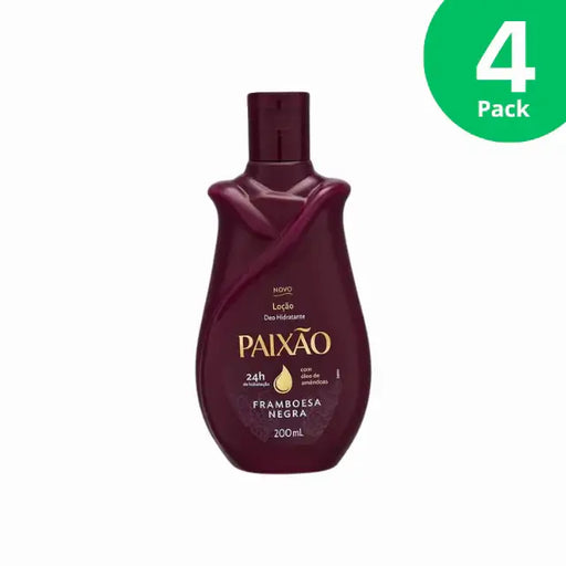  Paixão Framboesa Negra Hydrating Deodorant Body Lotion with Almond Oil – 24H Intense Moisture, 6.76 oz (200 mL) – Front view of the distinctive dark plum bottle on a white background – Buy now at MKPBR.COM – Worldwide Shipping