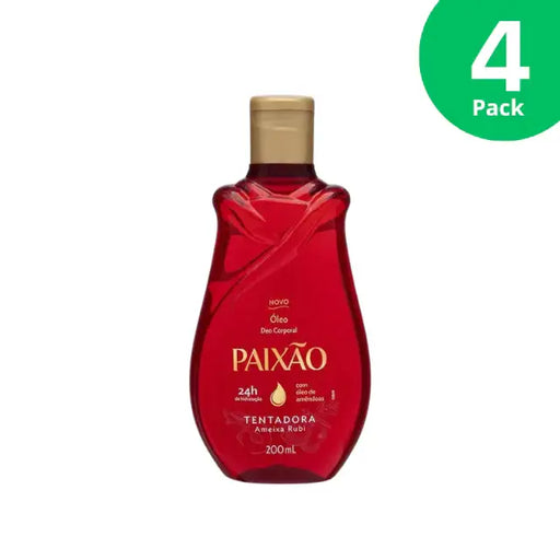 4 - Pack Paixão Tempting Ruby Plum body oil, almond oil. Buy now at MKPBR.COM – Worldwide Shipping