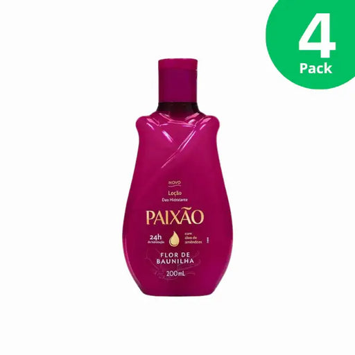 Paixao Vanilla Flower deodorant moisturizing lotion with almond oil, 200 ml bottle, front on white background. Buy now at MKPBR.COM – Worldwide Shipping