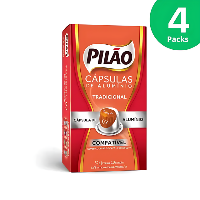 4-Pack Pilão Traditional Coffee Capsules - Aluminum - 4 x 52g/1.83oz 10 caps - Nespresso® Compatible