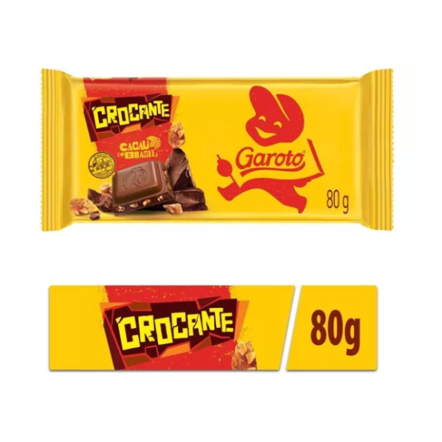 Crunchy Chocolate Crocante Tablet 80g (2.82oz) GAROTO Pack of 4
