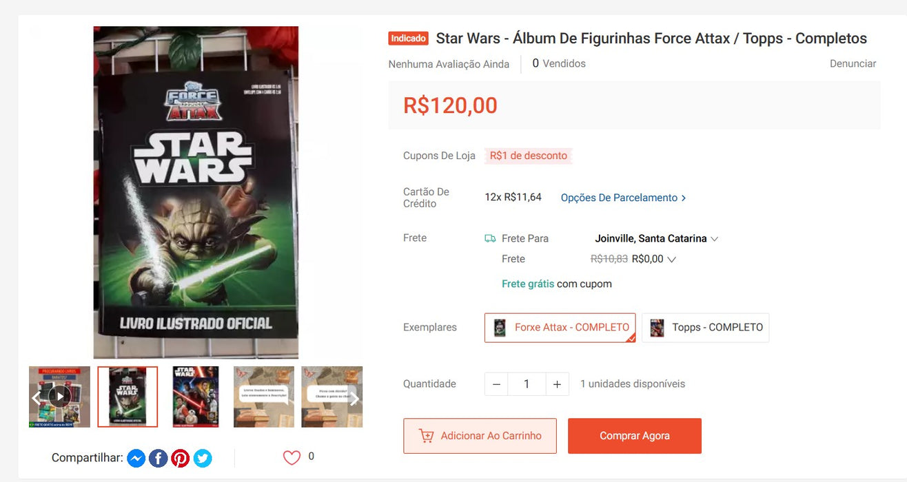 Personal Shopper | Buy from Brazil -Star Wars - Álbum De Figurinhas Force Attax / Topps - Completos- 1 unit (DDP)