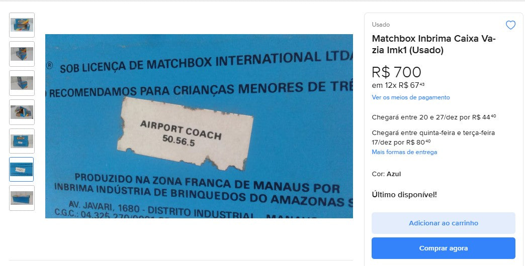 Personal Shopper | Buy from Brazil -	 Matchbox Inbrima Caixa Vazia Imk1 (Usado) - 1 item -  DDP