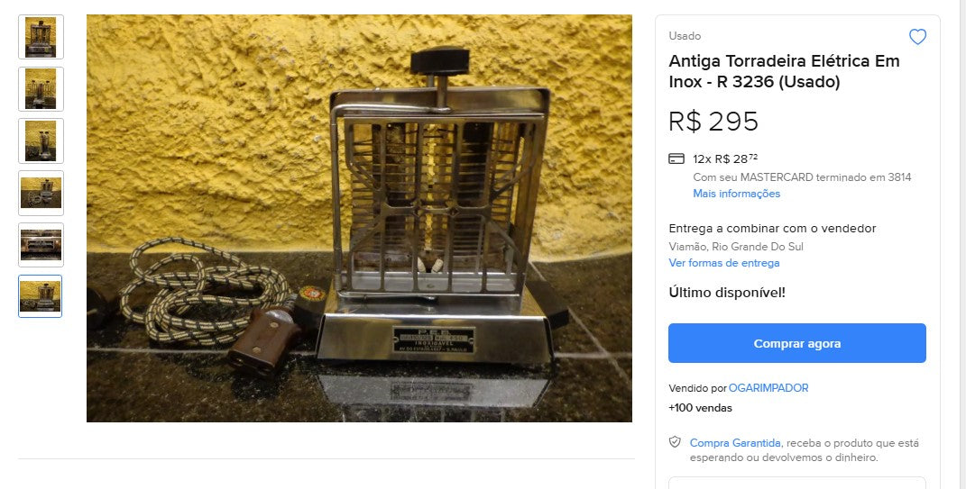 Personal Shopper | Comprar desde Brasil - Antiga Tostadora Eléctrica En Inox - R 3236 (Usado) - 1 unidad (DDP)