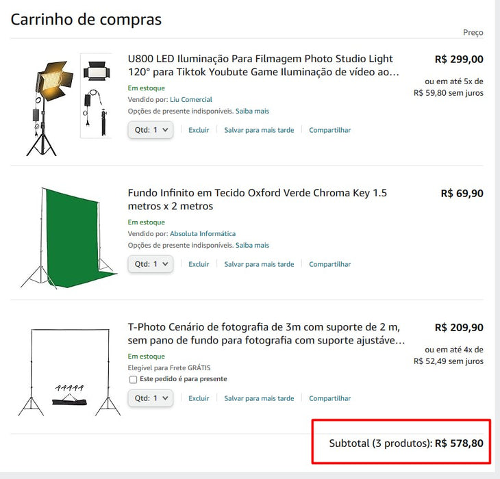 Personal shopper | Acquista dal Brasile - Articoli per studio fotografico - 3 articoli (REGALO BRASILE)