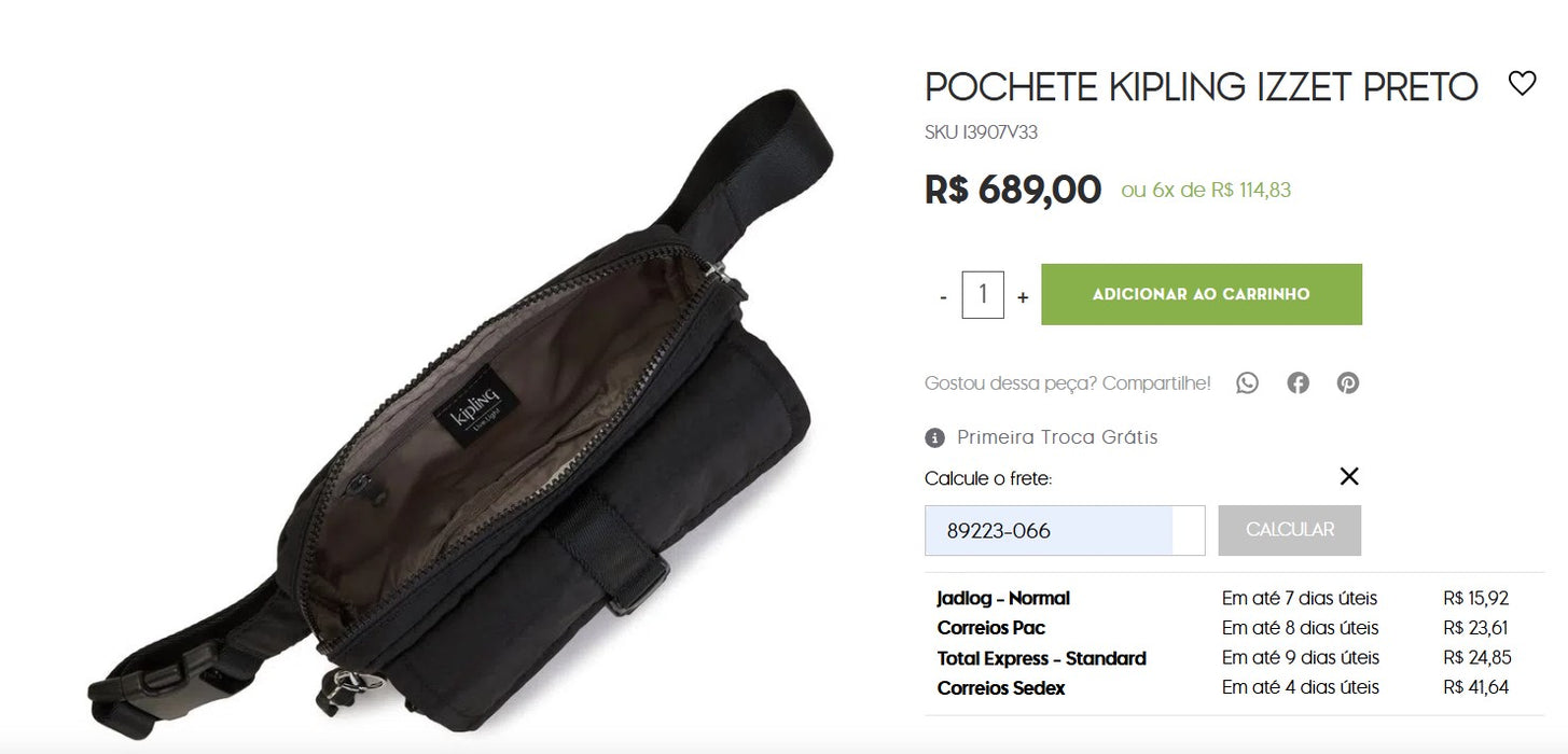 Personal Shopper | Compra desde Brasil - Pochete Kipling Izzet Preto 1 artículo - DDP