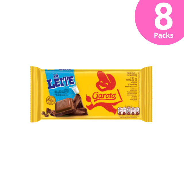 8 paquetes de tabletas de chocolate con leche - 8 x 80 g (2,82 oz) GAROTO