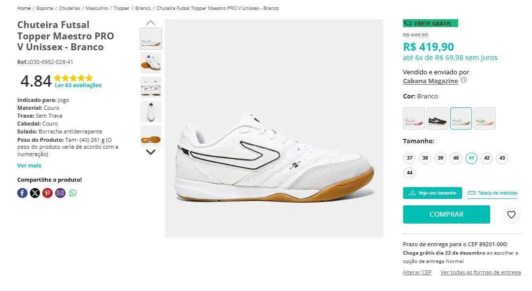 Personal Shopper | Comprar desde Brasil - Chuteira Futsal Topper - 4 pares - (DDP)